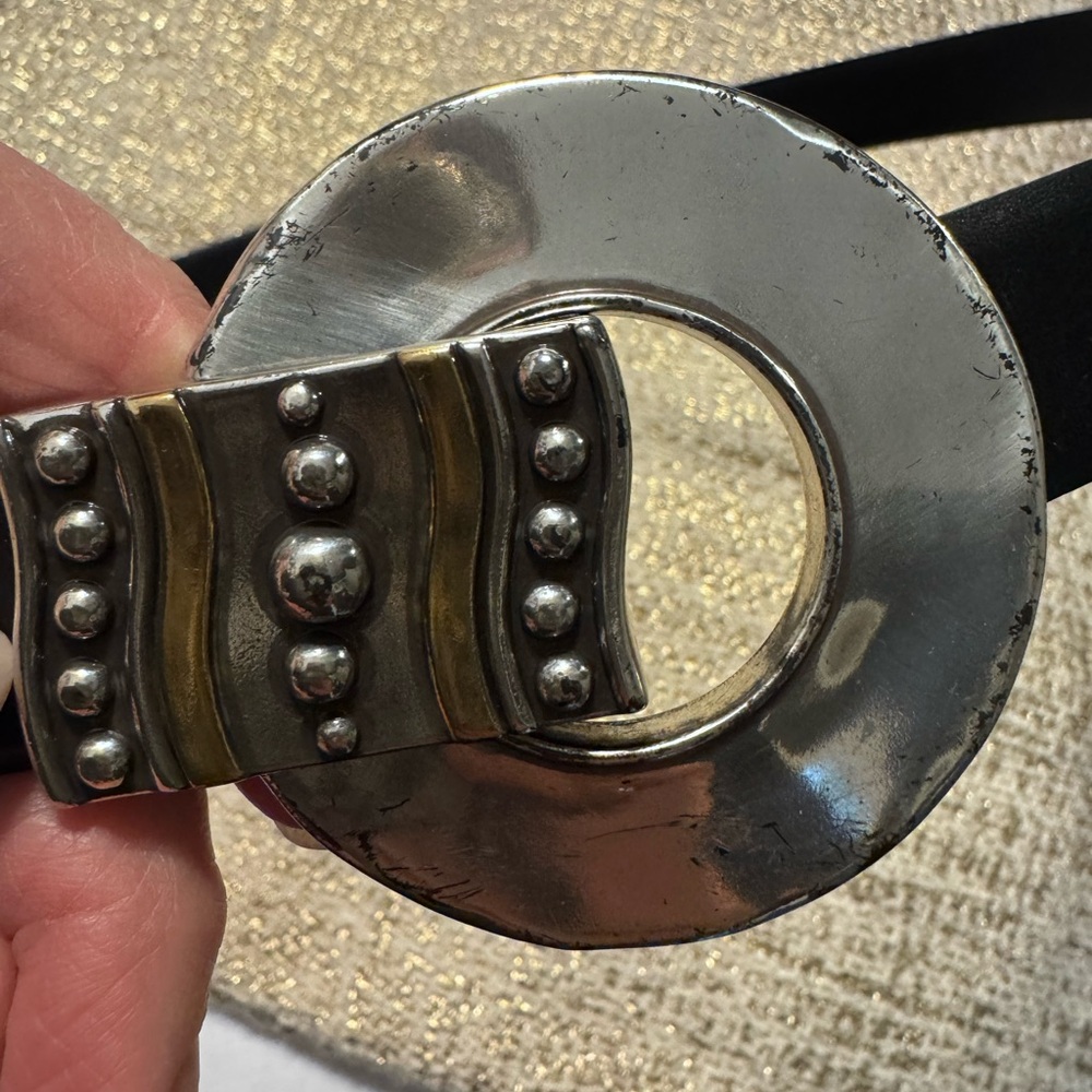 Chico's Black Belt with Silver and Gold Buckle